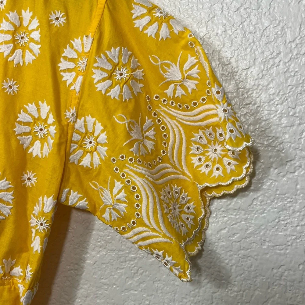 Tory Burch Embroidered Eyelet Ruffled Sunlight & New Ivory Top Blouse Yellow 4